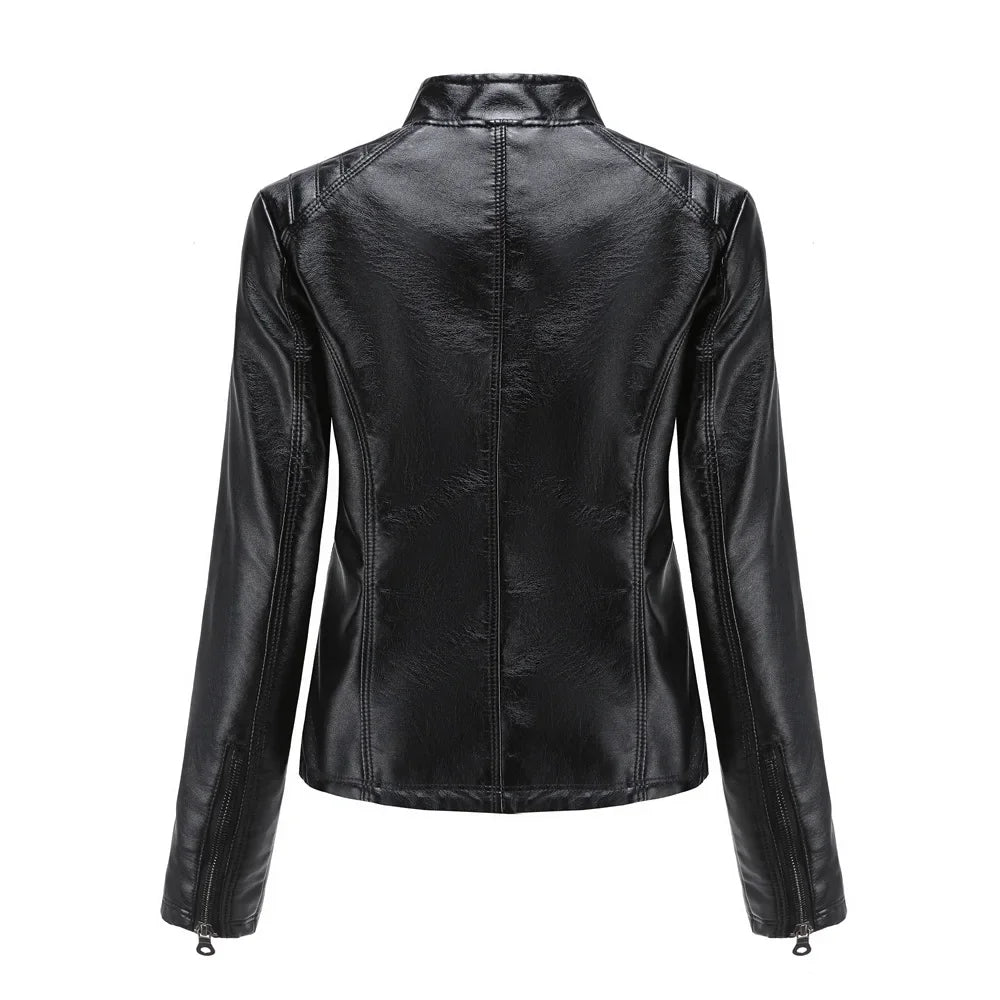 Women's Coat Fashion Trend Simple Analog Collar Zipper PU Leather Motorcycle Jacket for Women