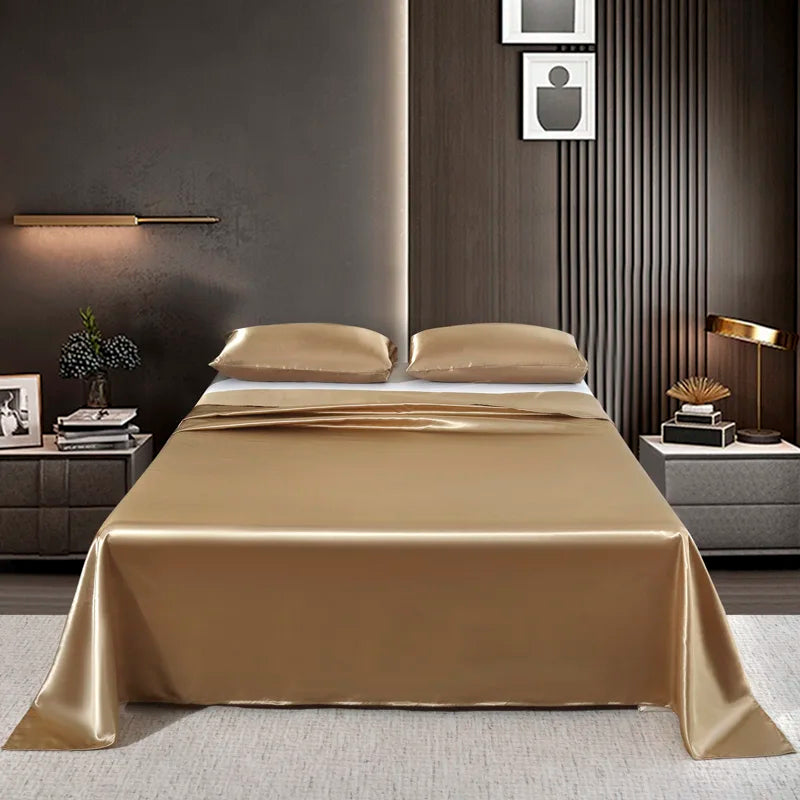 Luxury Satin Bedsheet Soft Comfortable Solid Color Flat Sheet Single Double Twin King Size Bedding Sheet