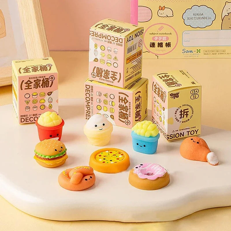 Blind Boxes Kids Stress Relief Hamburger Food Squeeze Chicken Soft Glue Random Fidget Mystery Toys