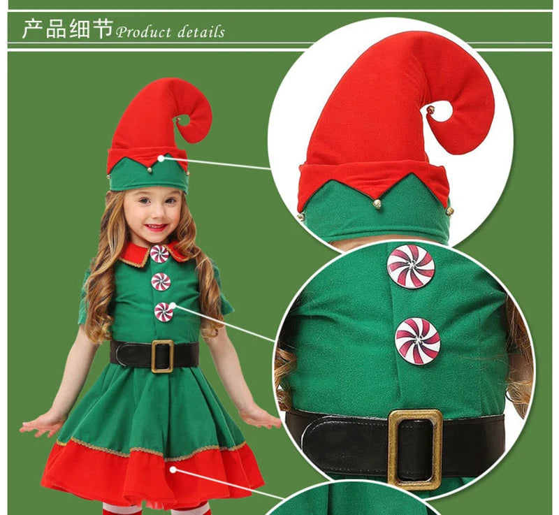 Family Green Elf Christmas Costume Cosplay Outfits Carnival Party Xmas Dress Gift