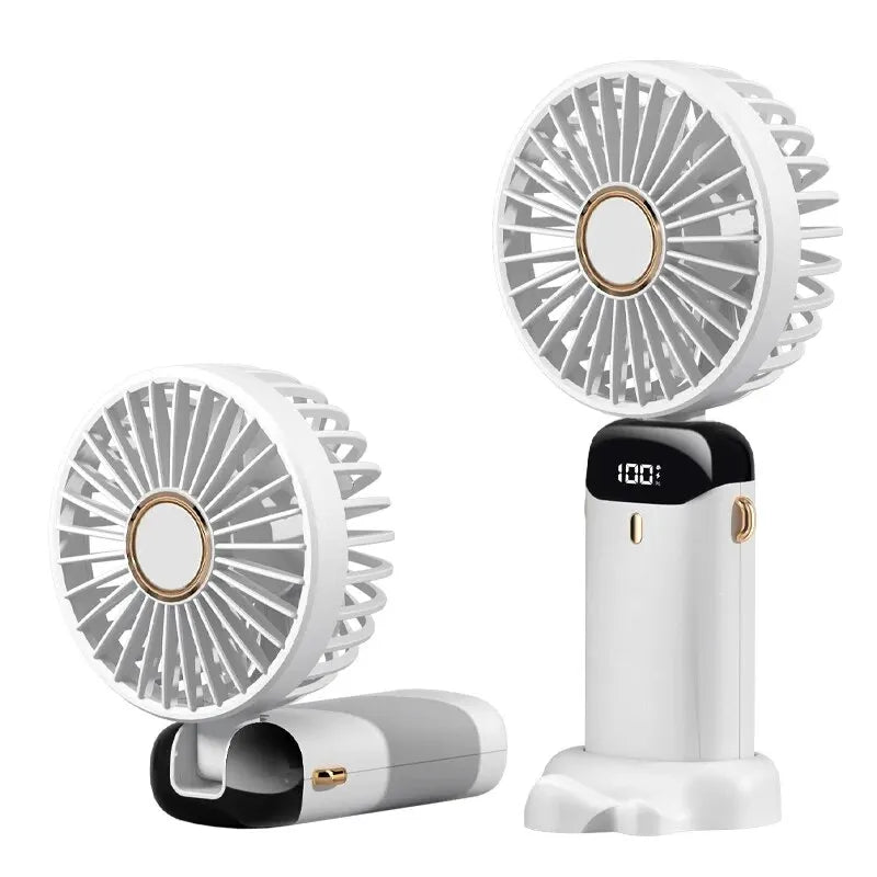 Mini Fan Foldable Portable Neck Hanging Fans 5 Speed Rechargeable Fan with Phone Stand and Display Screen USB Handheld