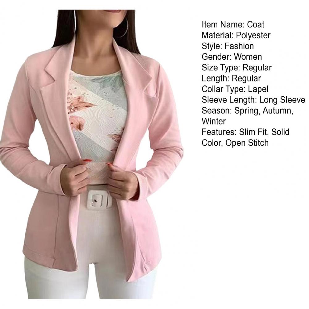 Autumn Blazer Windproof Women's Casual Suit Jacket No Button Warm Chic Open Front Design for Seasonal Wear