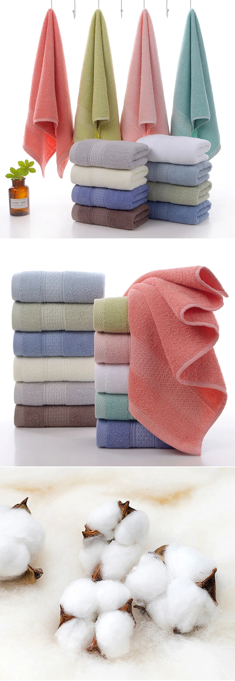 Thicken 100% cotton face Towel Adult Bath Towels water uptake Solid Color Soft Not shedding hair Do Not Fade bathroom home hotel