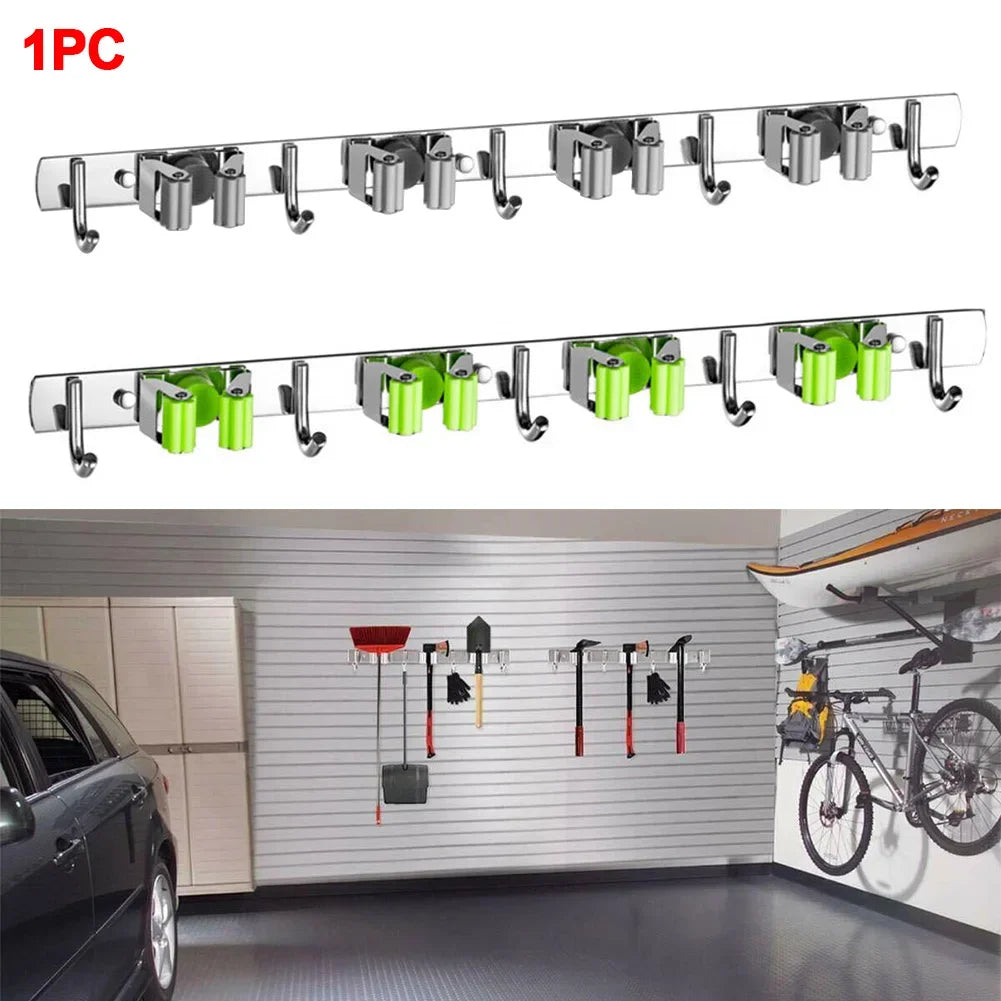 Stainless Steel Mop Holder Clips Hook Wall Mount Mop Broom Organizer Rack Bathroom Broom Brush Mop Storage Rack Accessories