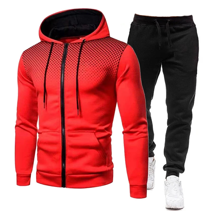 Men's casual zippered Sweatshirt suit hooded sweatshirt hooded jacket gradient coat sweatpants two-piece S-4XL