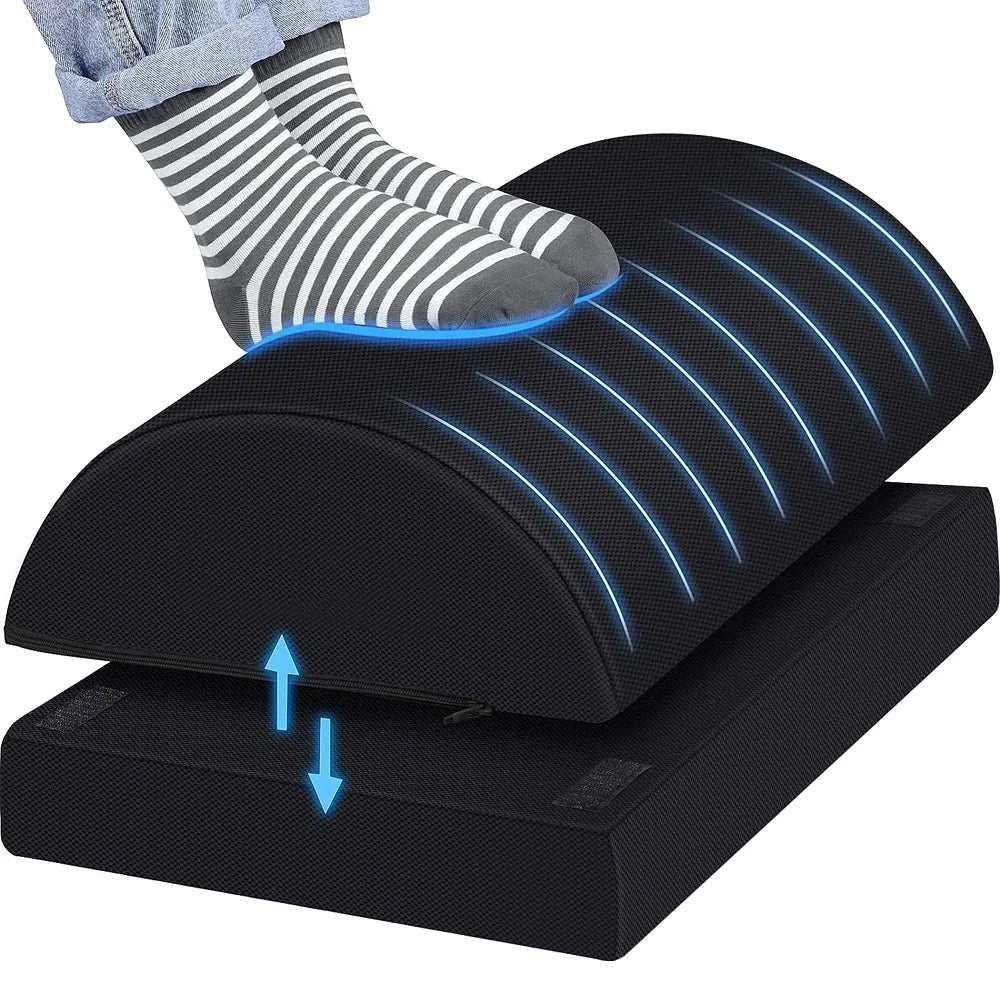 2 Adjustable Heights Foot Rest for Under Desk, Soft Memory Foam Foot Cushion Ergonomic for Office, Work, Car, Gaming, Computer