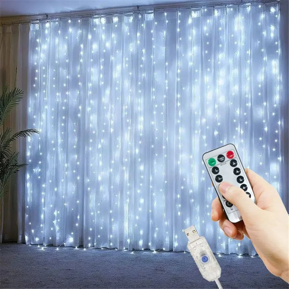 Curtain String Lights, 8 Modes Window Fairy Lights for Wedding Home Garden Bedroom Outdoor Indoor Wall Decorations