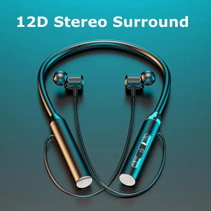 5.0 Neckband Earphones Silicone Hi fi 9D Stereo Sports Headset Halter Waterproof Magnetic Earbuds