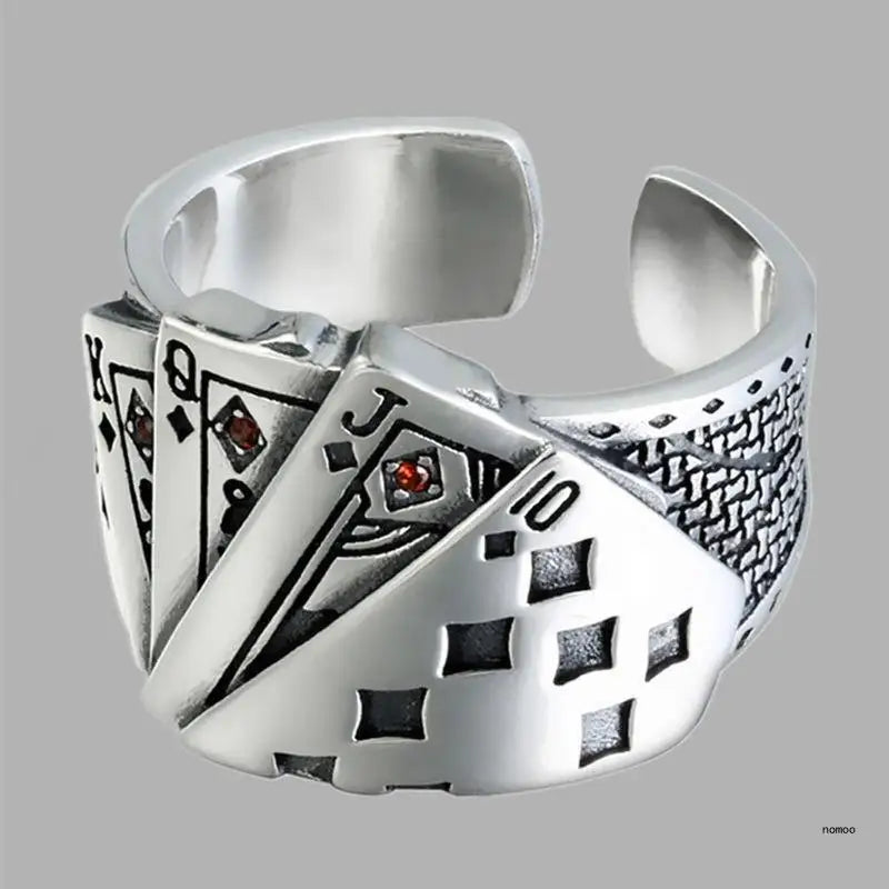 Men's Vintage Magician Playing Card Rings Ladies Punk Square Finger Ring Jewelry