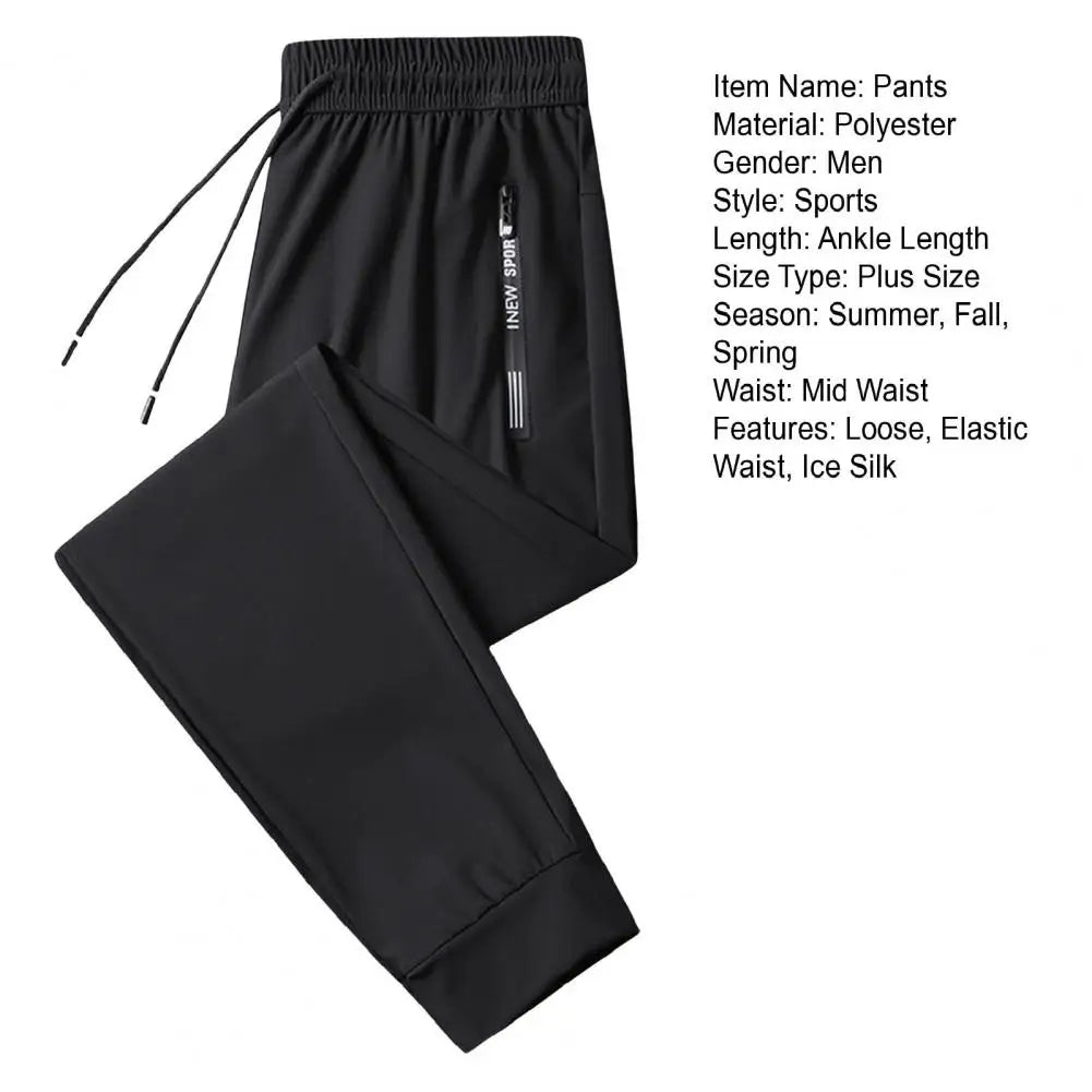 Men's Summer Ice Silk Pants Mesh Quick drying Ankle-banded Breathable Casual Thin Pants Loose Elastic Pants Sports Trousers