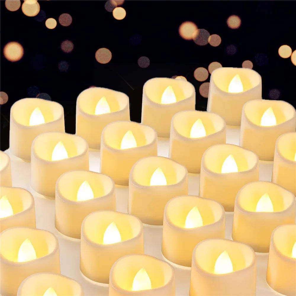 12/24Pcs Pack Flameless LED Candle Wishing Tea Light Warm White Battery Operated Candles Halloween Christmas Wedding Decor