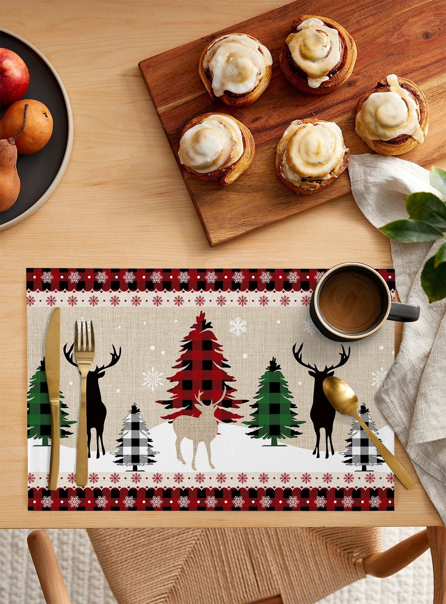 Christmas Placemat Tree Snowflake Elk Kitchen Dining Table Decor Accessories Placemat Heat Resistant Linen Tableware Pads Mats