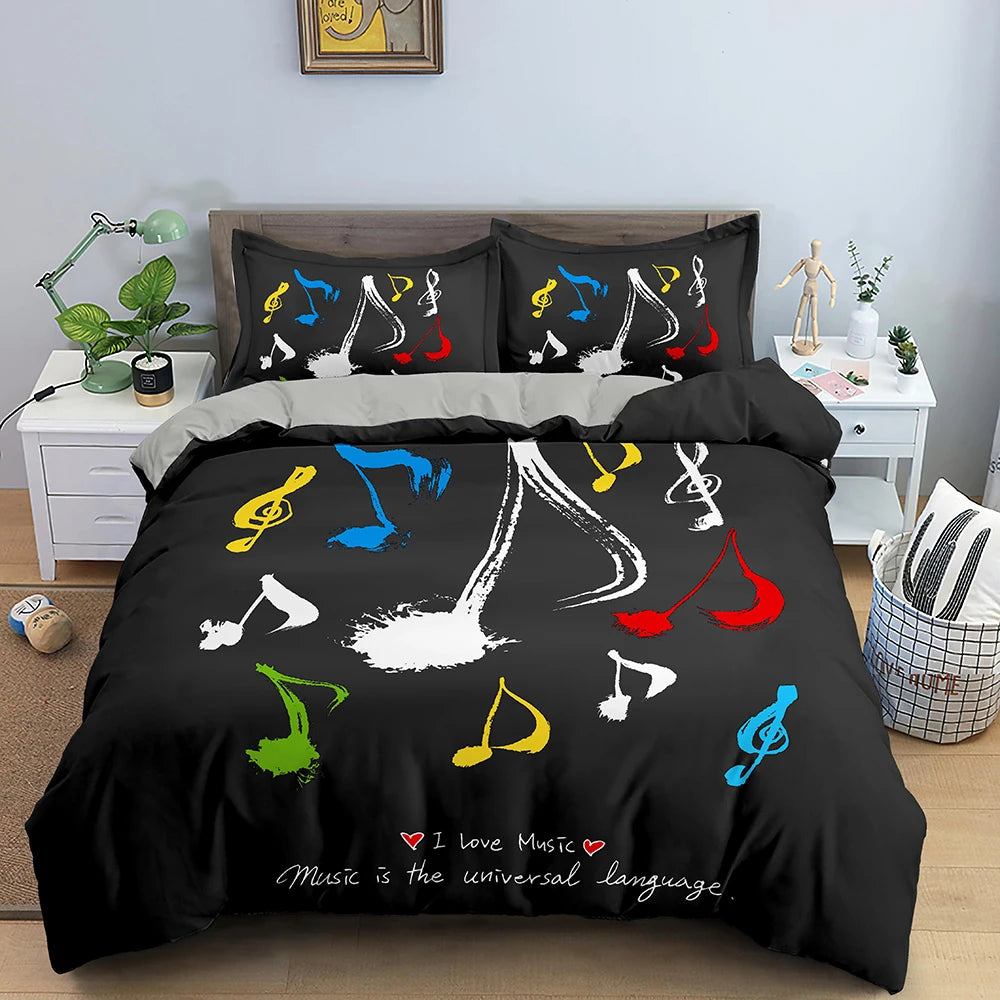 Musical Note Bedding Set 3pcs Music Theme Quilt Cover King/Queen Size With Pillowcase Fashionable Psychedelic Soft Duvet Cover