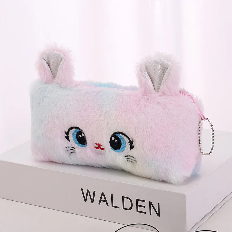 Cartoon Unicorn Pencil Case Plush Kawaii Pencil Bag Cosmetics Storage Pouch Kids Gifts Korean Stationery School Office Supplies