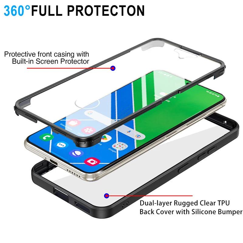 360 Degree Full Body Phone Cover For Samsung Galaxy M02 M12 M33 M53 S21 S22 S23 S24 S30 TPU Shockproof Clear Double sided Cover