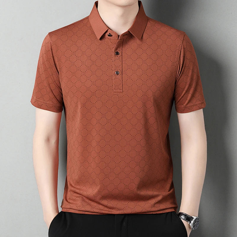 Men's Business Casual Printed Short Sleeved Polo Shirt Summer Fashion Top