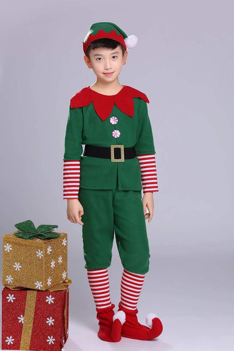 Family Green Elf Christmas Costume Cosplay Outfits Carnival Party Xmas Dress Gift