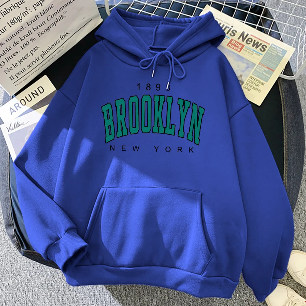 1898 Brooklyn New York Printed Women Hoodies Fashion Fleece Hoody Creativity Pullover Clothing Street Loose Sweatshirts Women