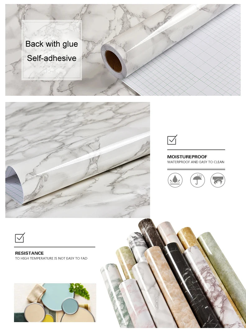 Self-Adhesive Wallpaper Kitchen Oil-Proof Film Stove Waterproof Moisture-Proof Countertop Cabinet Renovation Tile Marble Sticker