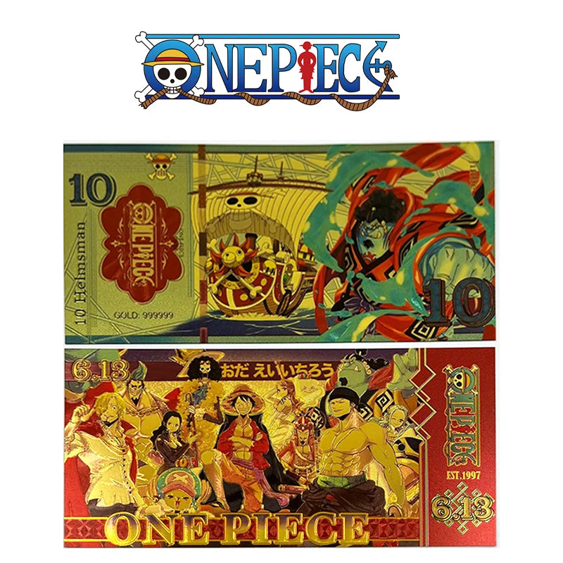 Anime One Piece Toy Golden Cards PVC Zoro Luffy Nika 10 Kinds New Commemorative Banknote Collections Toys Gifts For Party