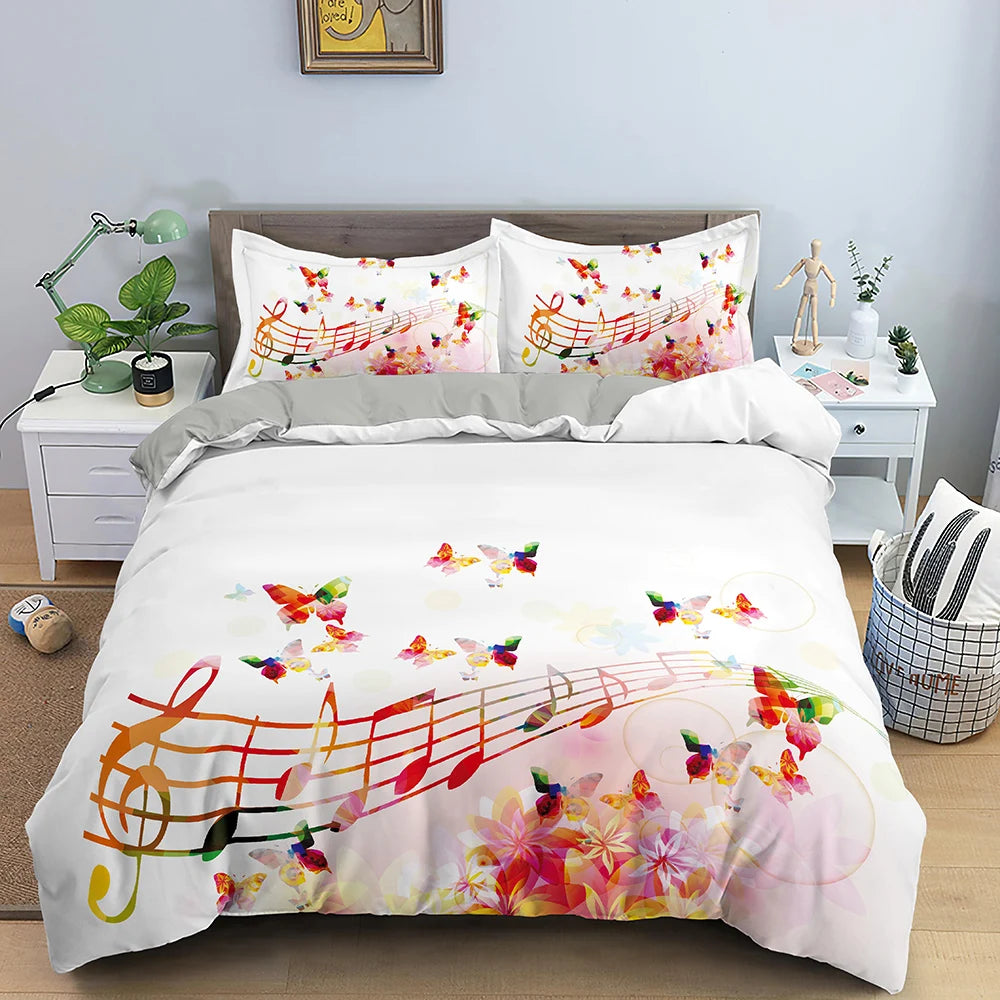 Musical Note Bedding Set 3pcs Music Theme Quilt Cover King/Queen Size With Pillowcase Fashionable Psychedelic Soft Duvet Cover