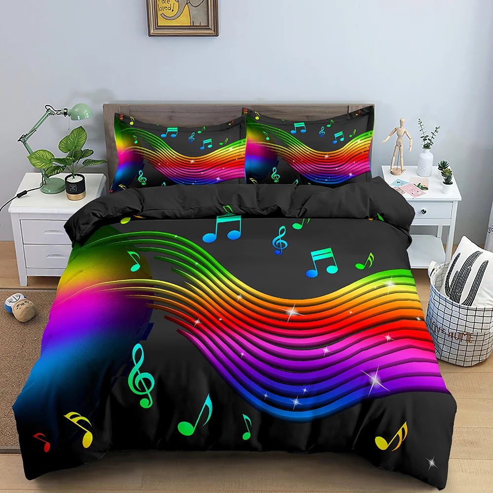 Musical Note Bedding Set 3pcs Music Theme Quilt Cover King/Queen Size With Pillowcase Fashionable Psychedelic Soft Duvet Cover