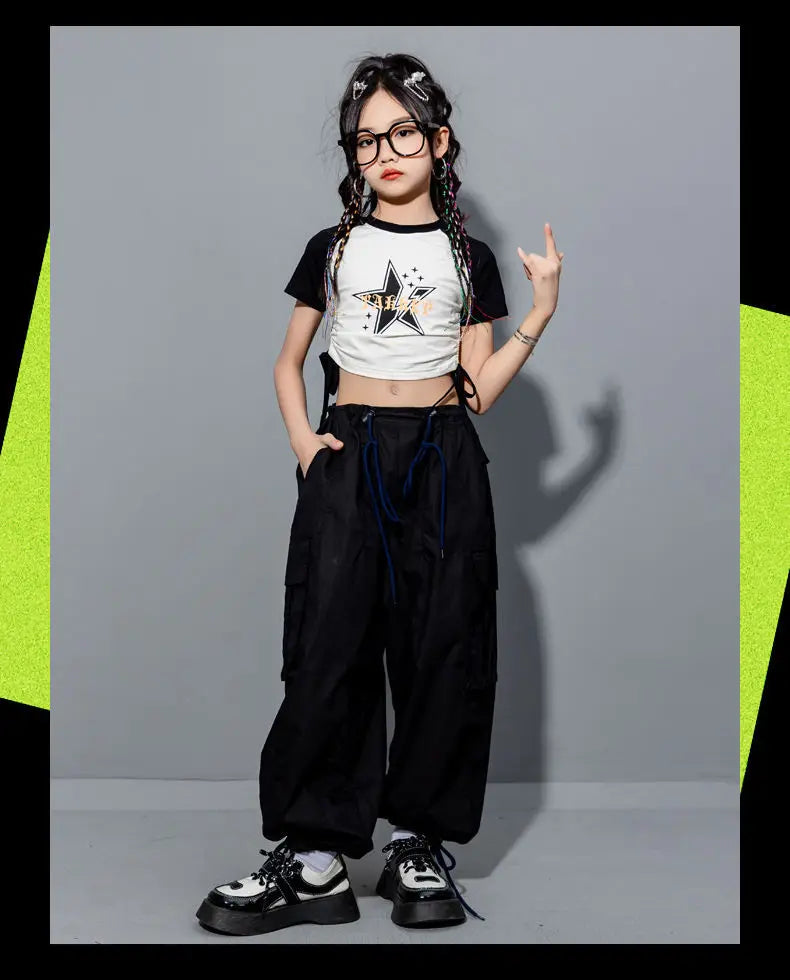 Girls Loose Casual Cargo Pants Fashion Korean Street Style Hip Hop Trousers Wide Leg Pants with Belt for School Vacation Daily