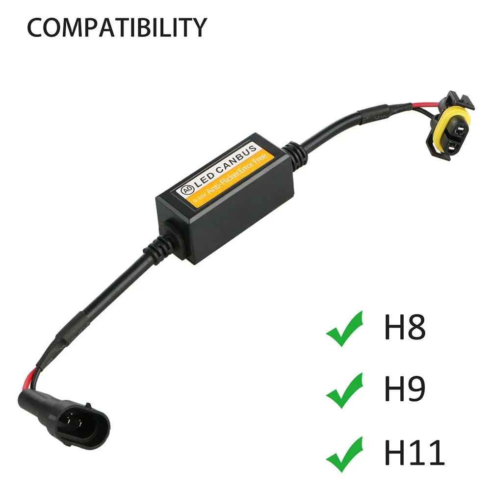 2Pcs H11 LED Headlight Canbus Anti Flicker Error Free Resistor  efficient interference absorbing circuits Wiring Decoder Adapter