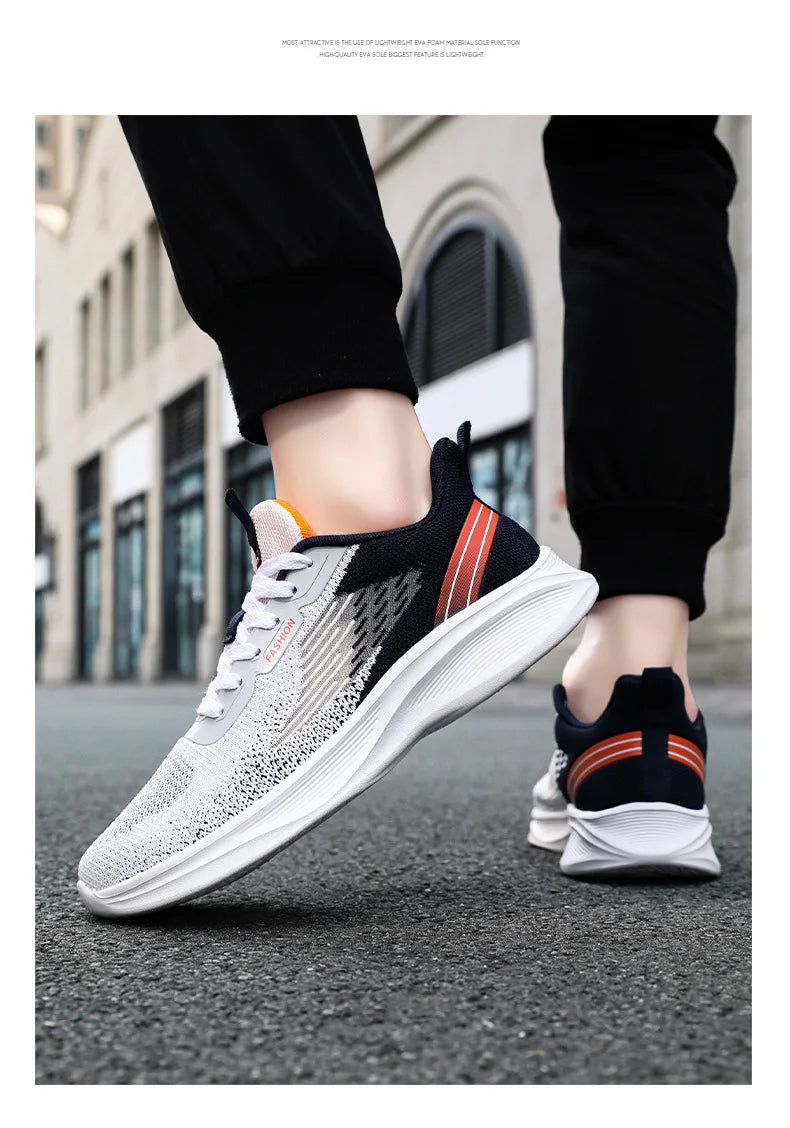 Sports single shoes flying woven Men's Shoes lace-up Soft sole Casual style men's Running shoes sneaker