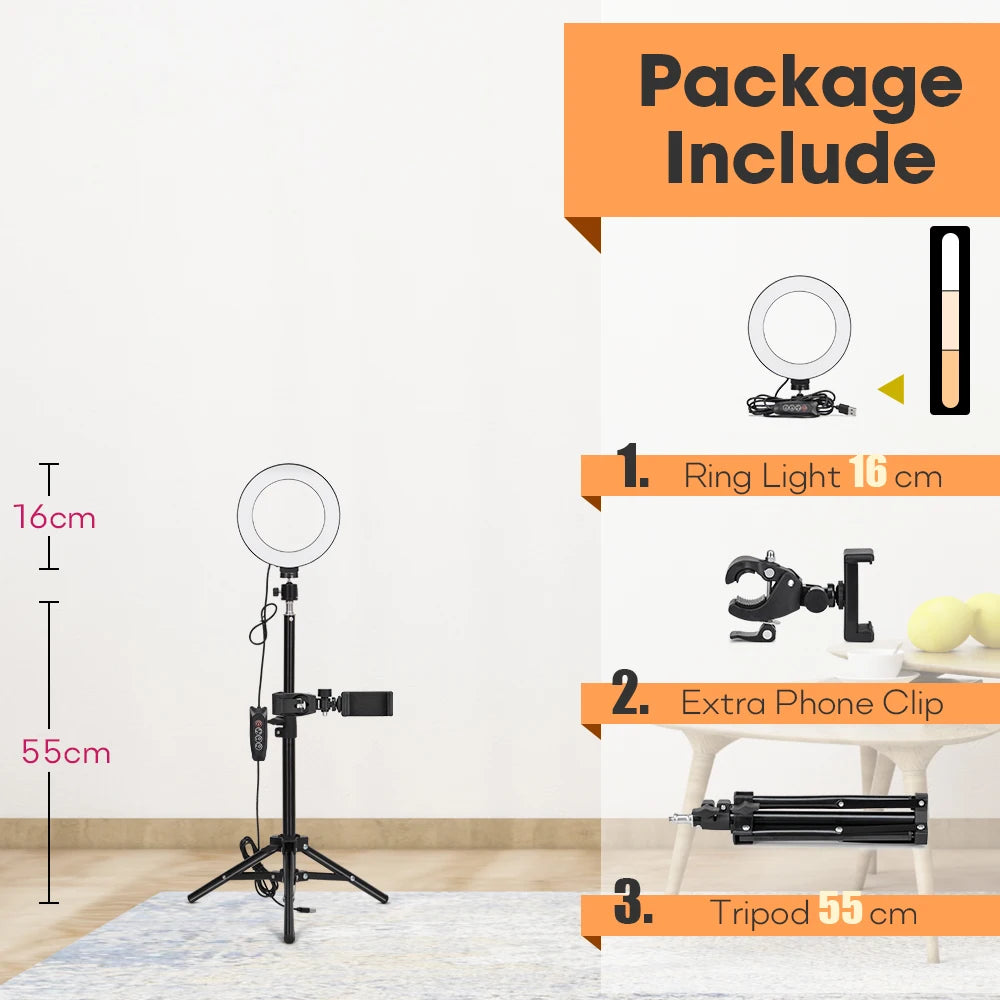 Tripod With LED Ring Light For Phone Tripod Camera Stand Selfie Photography Light LED Lamp Color Photo Studio For YouTube Live