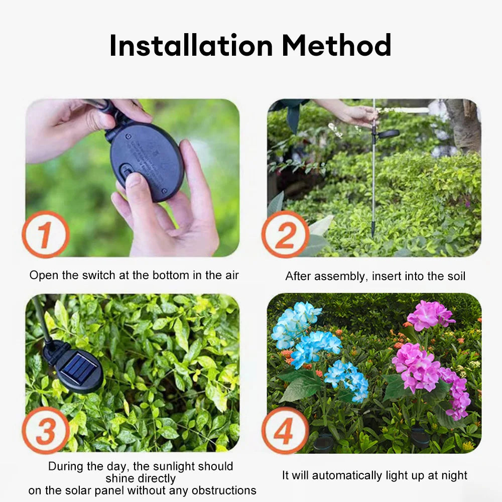 Hydrangea Rose Flower Solar LED Light Outdoor Waterproof Garden Light Simulation Flower Lamp Yard Landscape Lamp Patio Decor