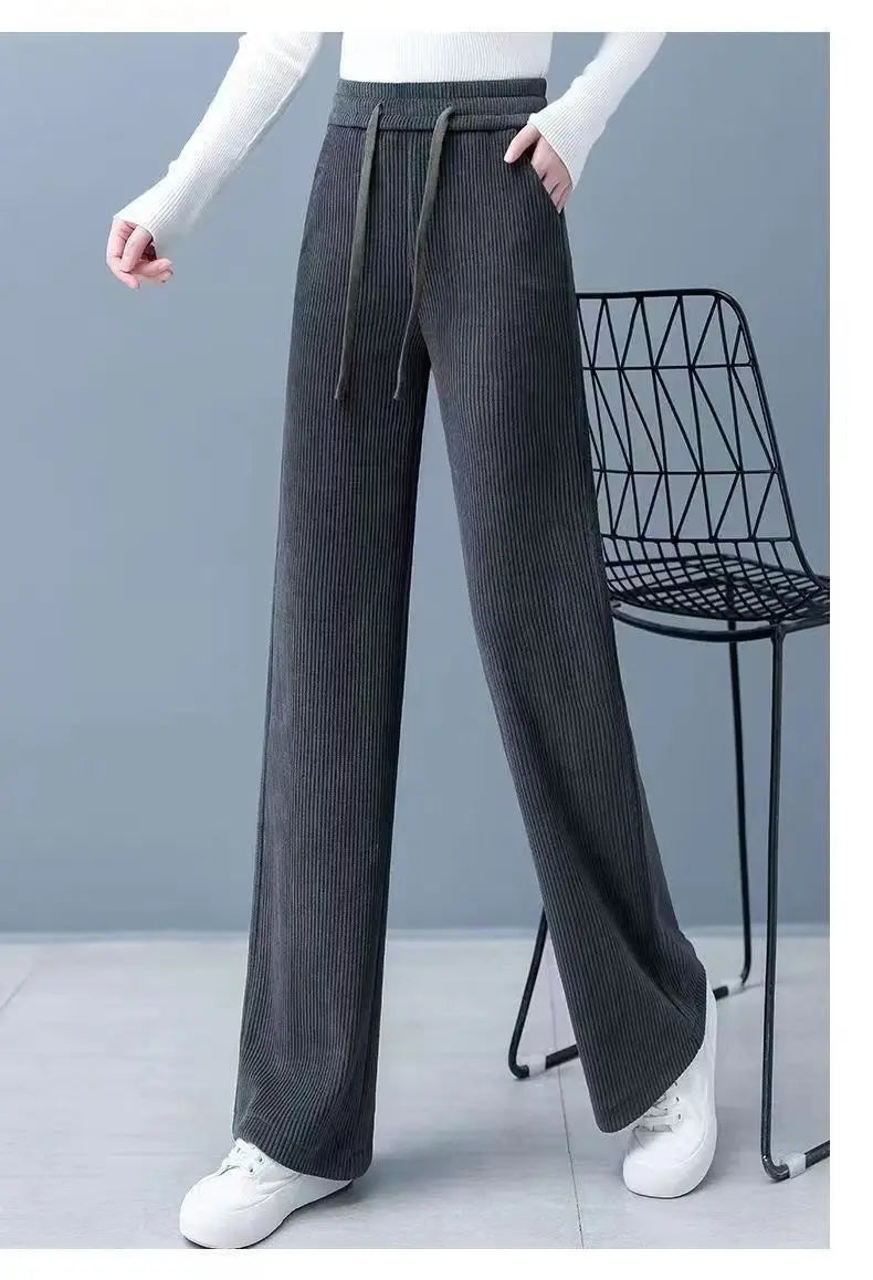 Elastic Waist Loose Casual Wide Leg Corduroy Pants Female Add Velvet Fashion All-match Trousers Women's Clothing