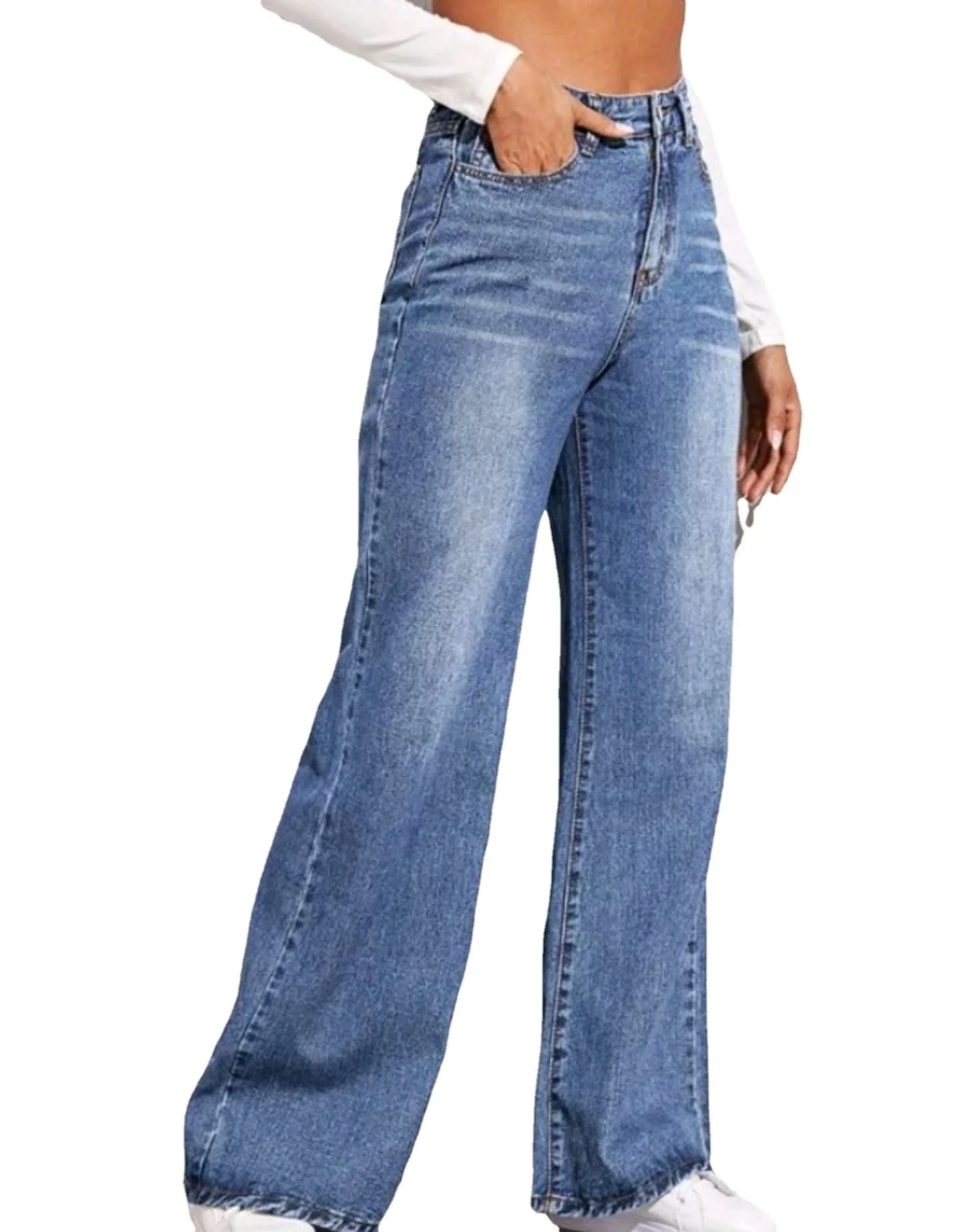 Blue Jeans for Women Wide Leg Pants Denim Trousers High Waist Y2k Loose Elegant Trouser