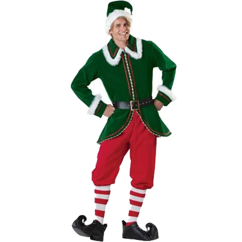 Men and Women Christmas Cosplay Santa Claus Couple Costume Green Elf Halloween Party