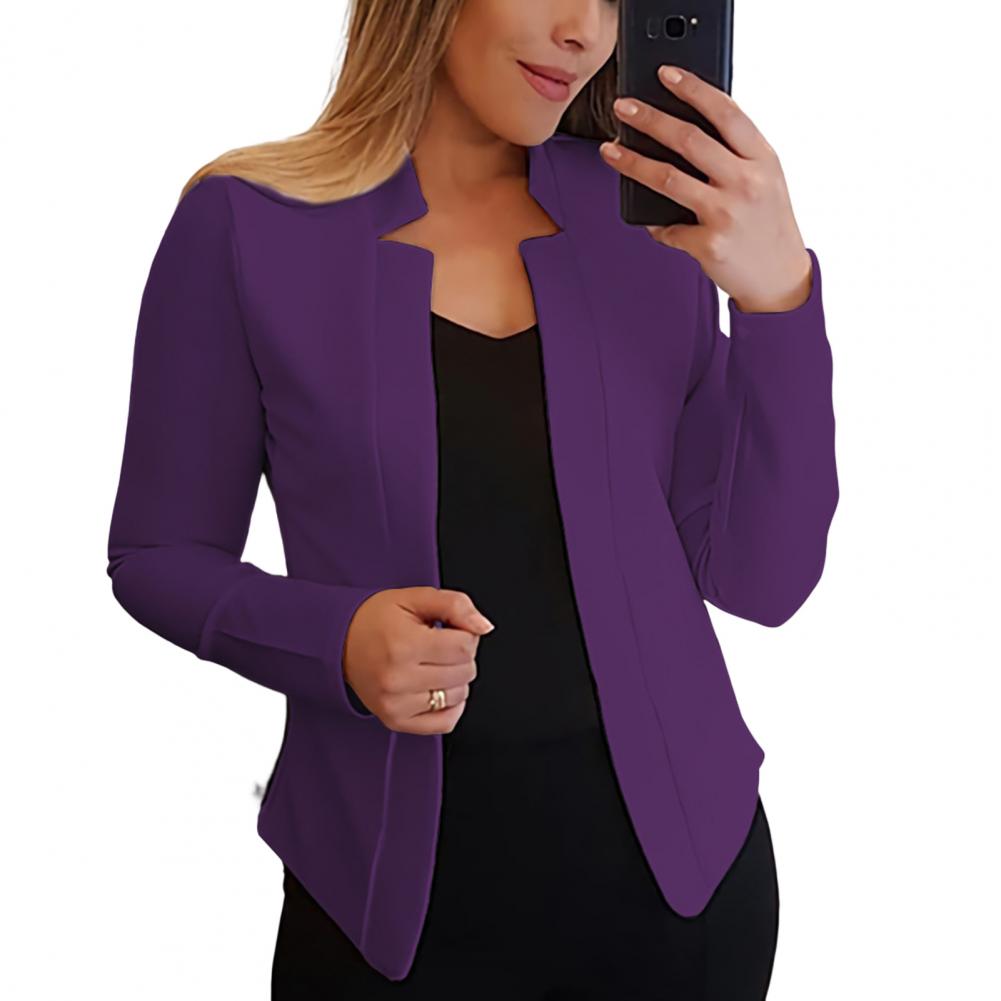 Women Blazer Open Stitch Cardigan Lady Blazer Long Sleeves Warm Business Outwear