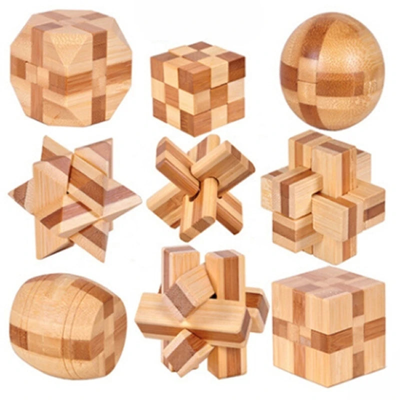 Brain Teaser Kong Ming Lock 3D Wooden Interlocking Burr Puzzles Game Toy For Adults Kids IQ Brain Teaser Kong