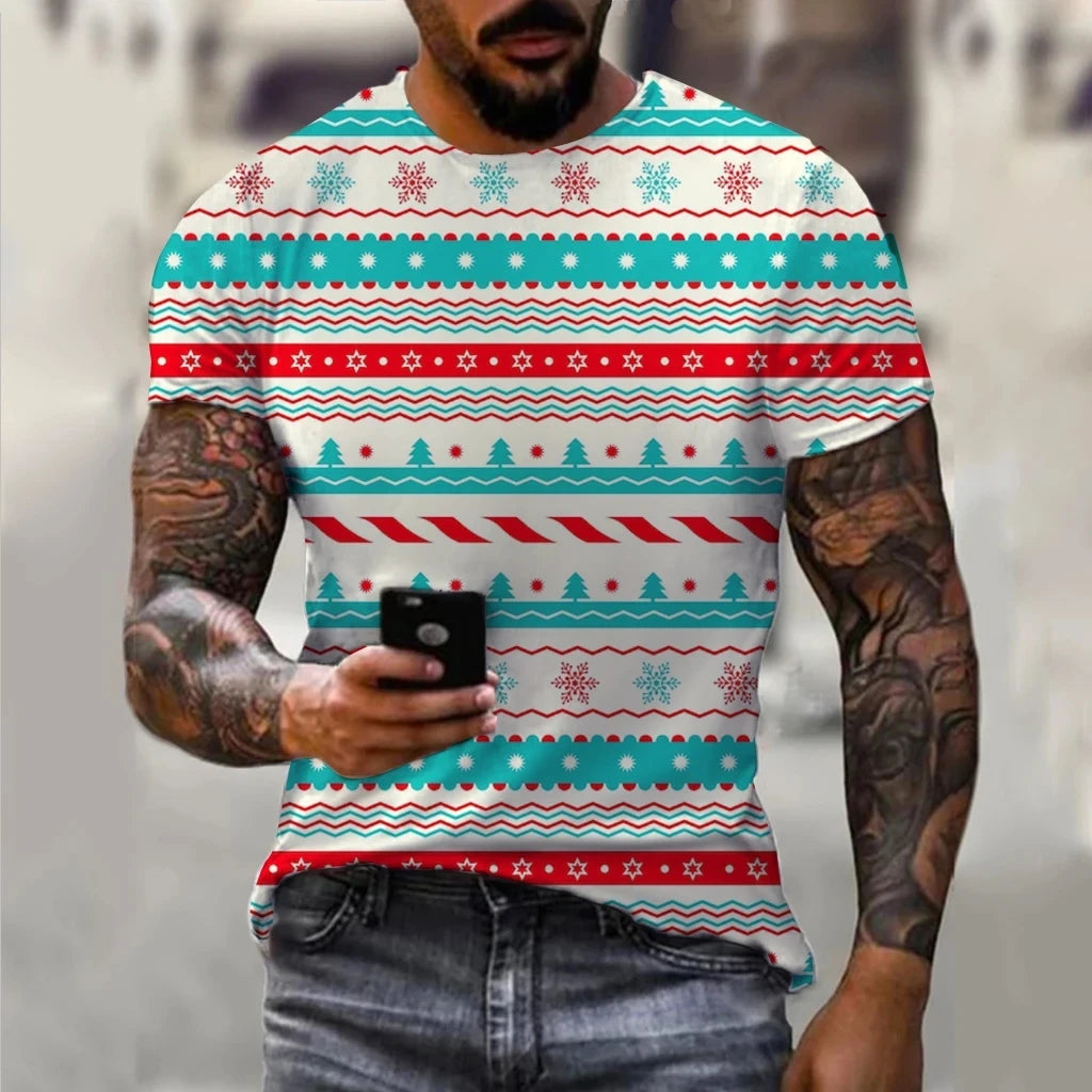 Hip Hop Men's Christmas Elf Santa Claus Printed T-shirt Fashion Trend Round Neck Loose Street