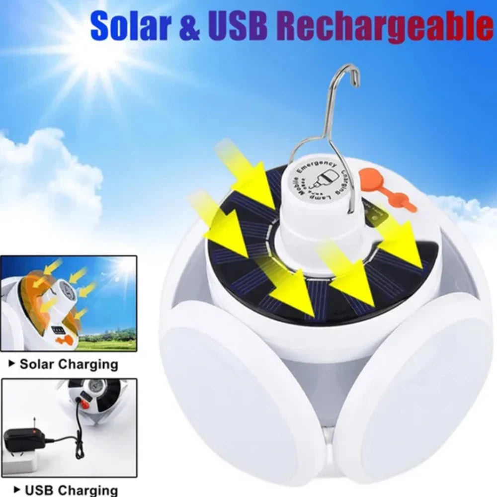 Solar Outdoor Folding Light Portable USB Rechargeable Football Lamp LED  Search Lights Camping Household Emergency lighting lamp