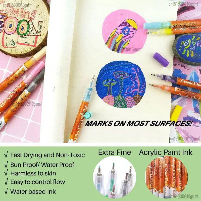 0.5mm Fine Line Needle Tip Acrylic Paint Art Marker Fine liner Pen DIY For Card Ceramic Stone Glass Fabric Cloth Drawing Graffiti