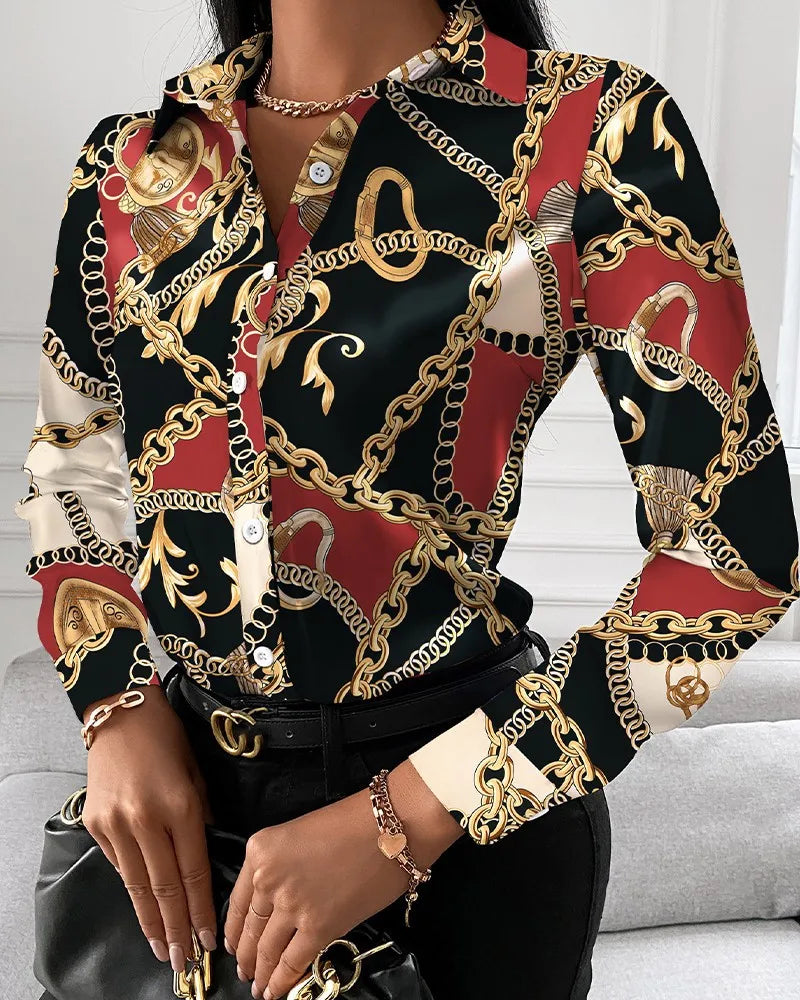 Elegant Women Casual Button Lapel Blouses Shirts Women's Long Sleeve Loose Tops blouses