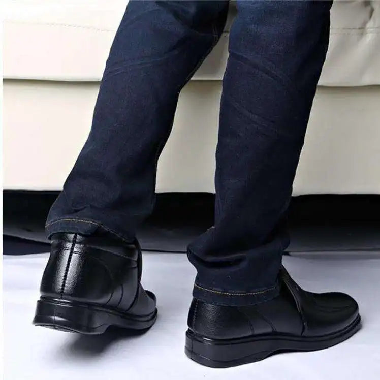 Waterproof Men's Casual Leather Shoes Flannel High Top Slip-on Male Casual Shoes Rubber Warm Winter Shoes for Mens