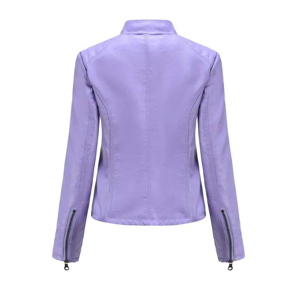 Women's Coat Fashion Trend Simple Analog Collar Zipper PU Leather Motorcycle Jacket for Women