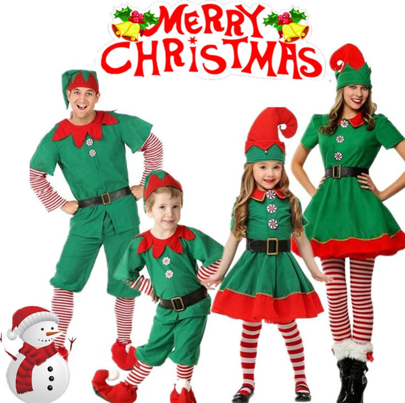 Family Green Elf Christmas Costume Cosplay Outfits Carnival Party Xmas Dress Gift