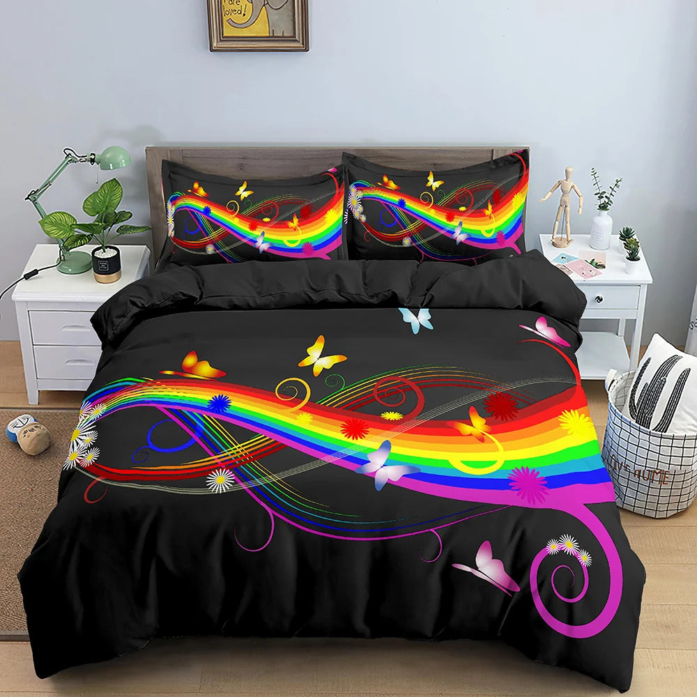 Musical Note Bedding Set 3pcs Music Theme Quilt Cover King/Queen Size With Pillowcase Fashionable Psychedelic Soft Duvet Cover