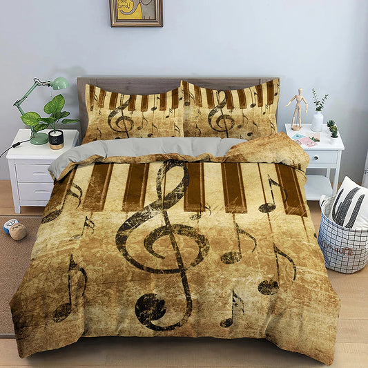 Very Beautiful Design Musical Note Bedding Set 3pcs Music Theme Quilt Cover King/Queen Size With Pillowcase Fashionable Psychedelic Soft Duvet Cover