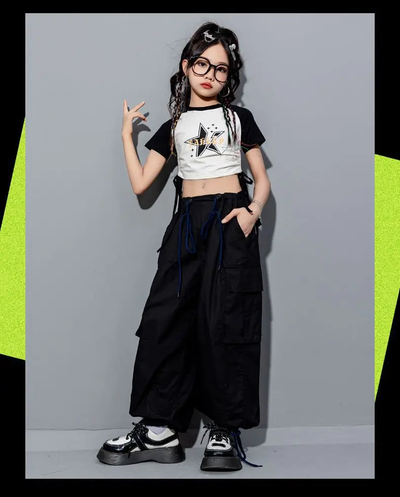 Girls Loose Casual Cargo Pants Fashion Korean Street Style Hip Hop Trousers Wide Leg Pants with Belt for School Vacation Daily