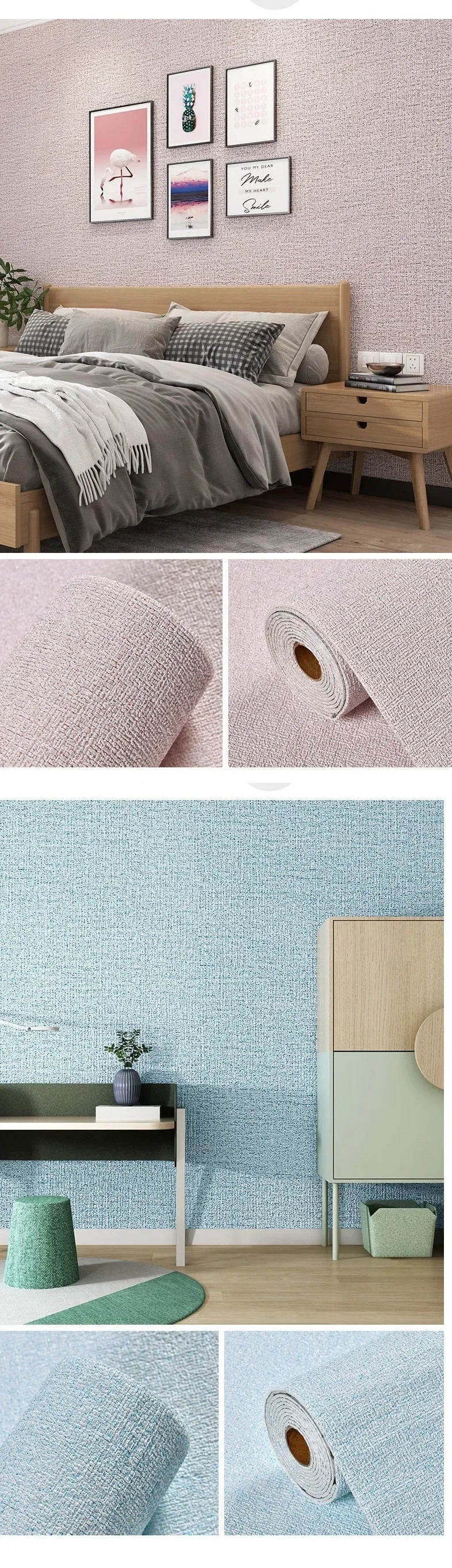 Linen 3D Foam Self-adhesive PVC Solid Color Thickened Waterproof Background Wall Renovation Wallpaper Wall Stickers Home Decor