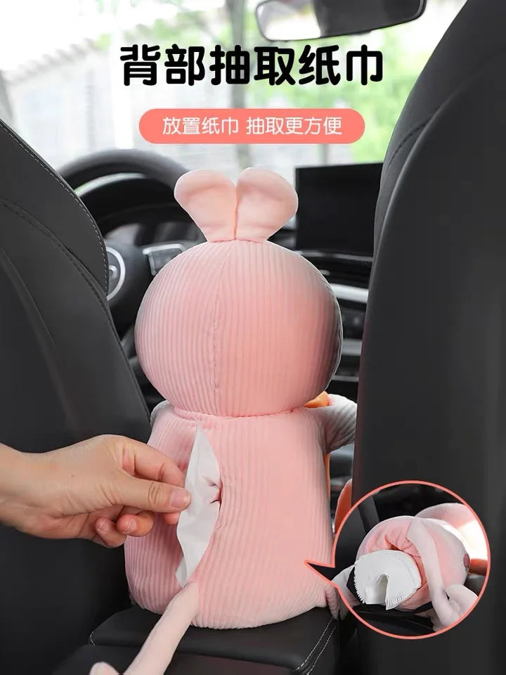 2 in 1 Cute Car Tissue Box Creative Short Plush Tissue Holder Car Armrest Storage Boxes Stowing Tidying Interior Accessories