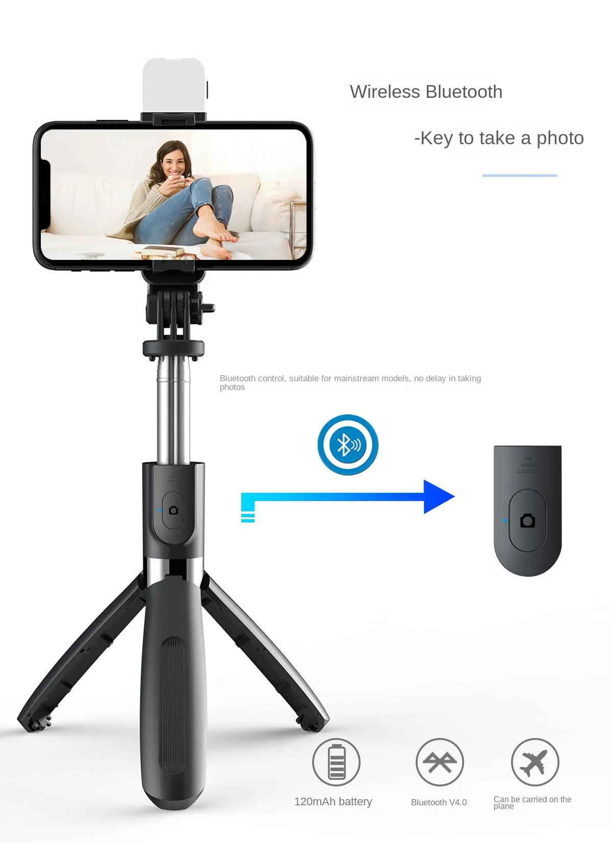 Xiaomi Bluetooth Wireless Selfie Stick Mini Tripod Extendable Monopod with Fill Light Remote Shutter for Xiaomi Phone Tripod