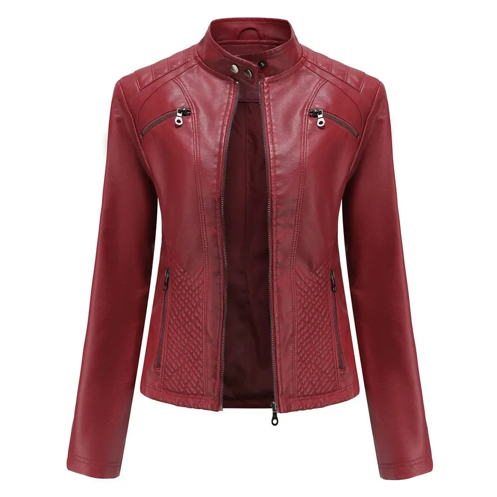 Women's Coat Fashion Trend Simple Analog Collar Zipper PU Leather Motorcycle Jacket for Women